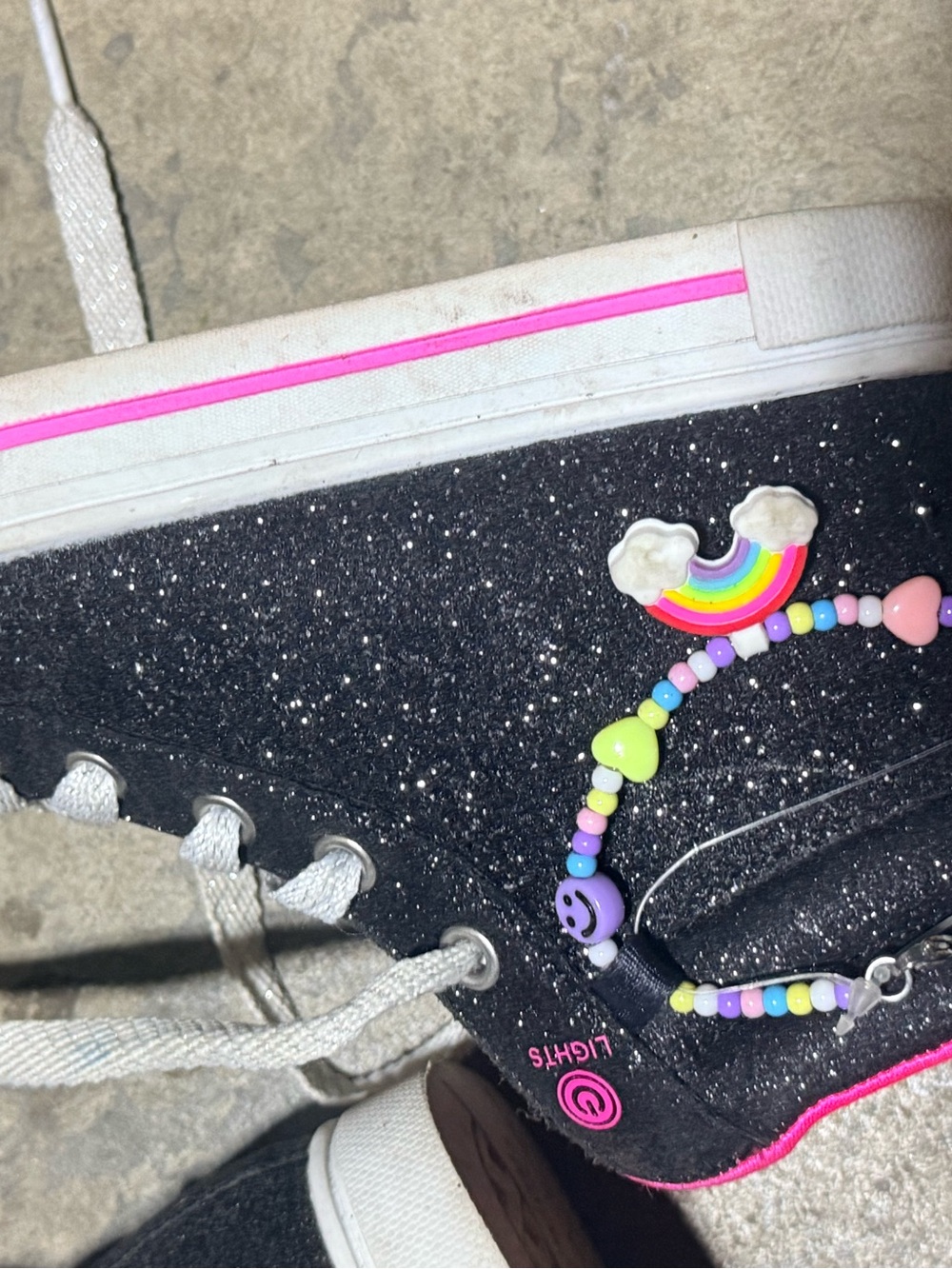 Kids Black Glitter High-Top Sneaker with Rainbow Charm